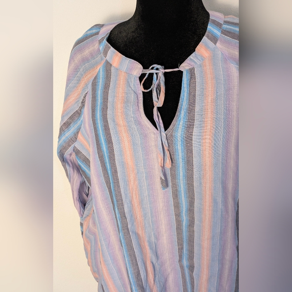Lane Bryant Women Blue Multicolor Raglan Sleeve Striped Blouse Top Size 16 Lined - Picture 4 of 11